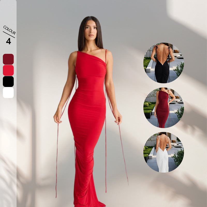 Damen Maxikleid Rückenfrei mit Bindebändern Eveloria - Eveloria