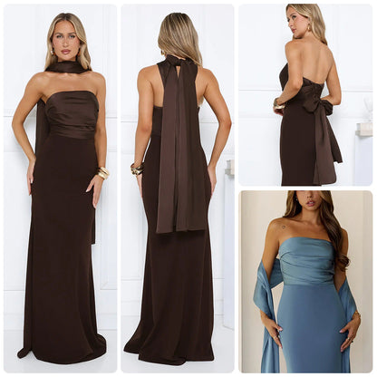 Damen Abendkleid Schulterfrei Fließend Eveloria - Eveloria