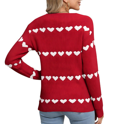 Damen Strickpullover Herzmuster Eveloria
