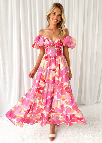 Damen Maxikleid Schulterfreies Design Puffärmel Eveloria