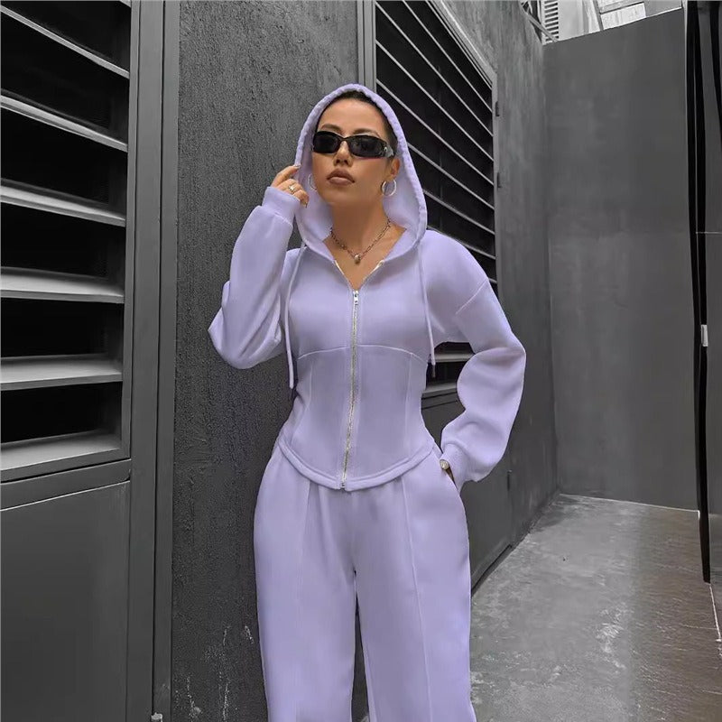 Damen Hoodie-Set Figurbetont mit Zipperdetails Eveloria