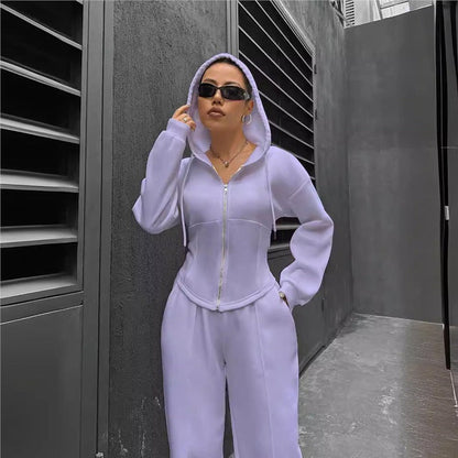 Damen Hoodie-Set Figurbetont mit Zipperdetails Eveloria