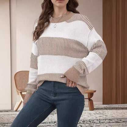 Damen Strickpullover Breite Streifen Weiter Schnitt Eveloria