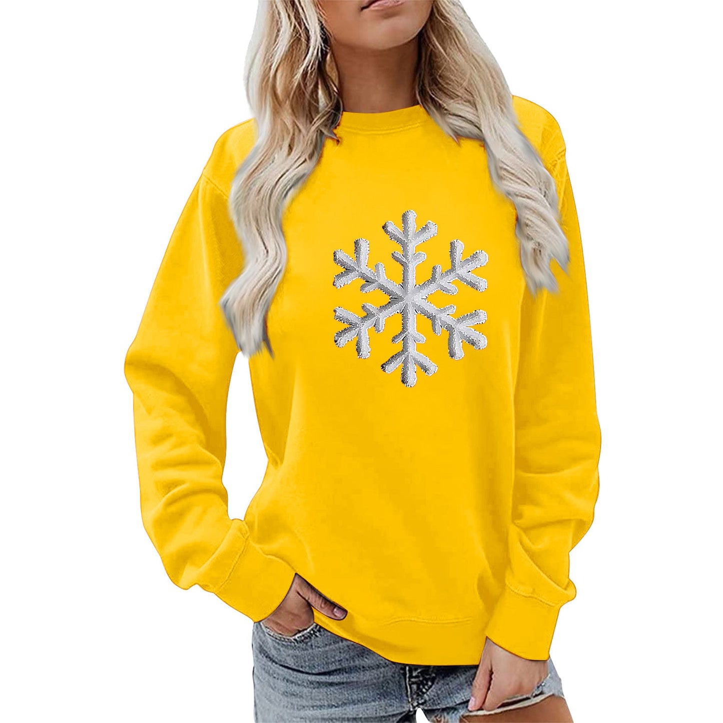 Damen Sweatshirt Schneeflockenmotiv Lässig Grau Eveloria