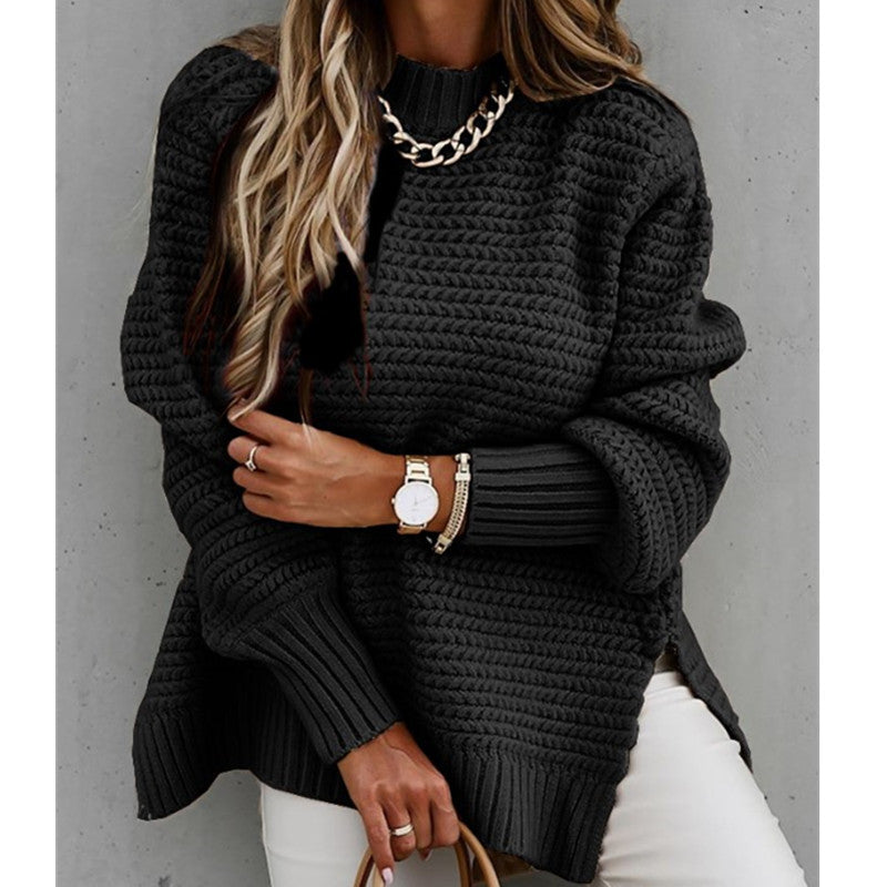 Damen Strickpullover Hochgeschlossener Kragen Strukturiertes Design