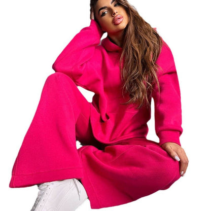 Damen Kapuzenpullover Set mit weiter Hose aus Baumwolle