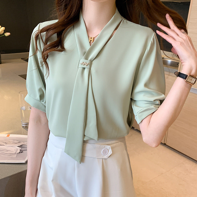 Damen Bluse Dekorativer Schlupf Elegant Puffärmel