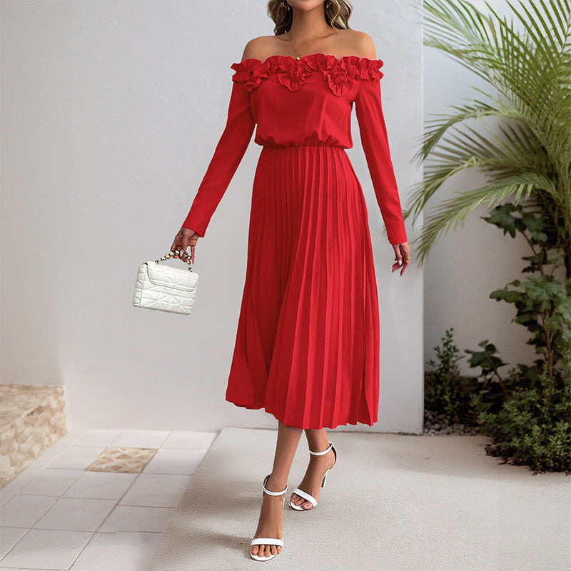 Damen Maxikleid Rüschendesign Plissee Eveloria