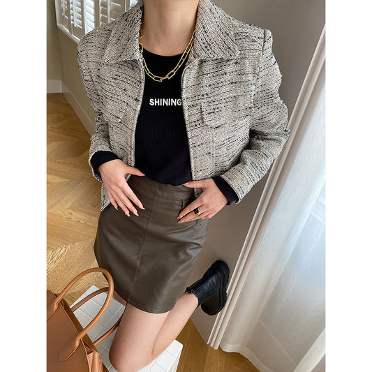 Damen Bouclé-Jacke Chesterfield-Kragen Eveloria - Eveloria