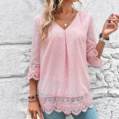 Damen Bluse Spitze Puffärmel Eveloria