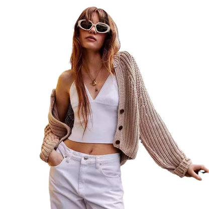 Damen Strickcardigan Lässig Überschnittene Schultern Knopfdetails
