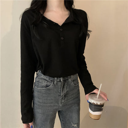 Damen Langarmshirt mit Kragen und Knopfleiste Modern Eveloria