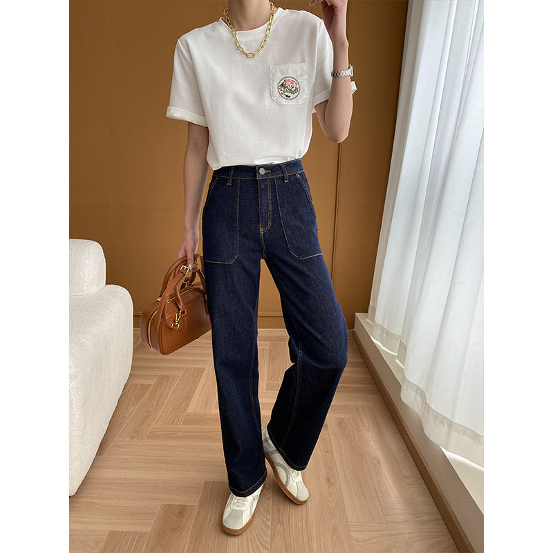 Damen High-Waist Jeans Lässiger Schnitt Mit Taschen Eveloria