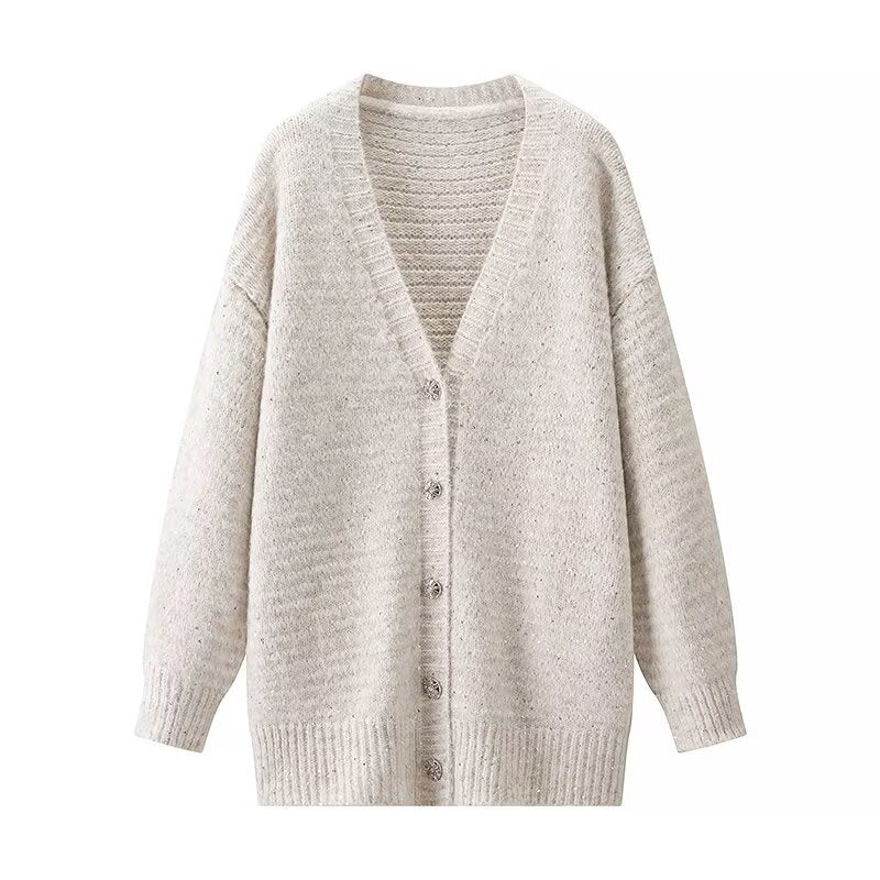 Damen Strickjacke V-Ausschnitt Knopfverschluss Kuschelig Eveloria