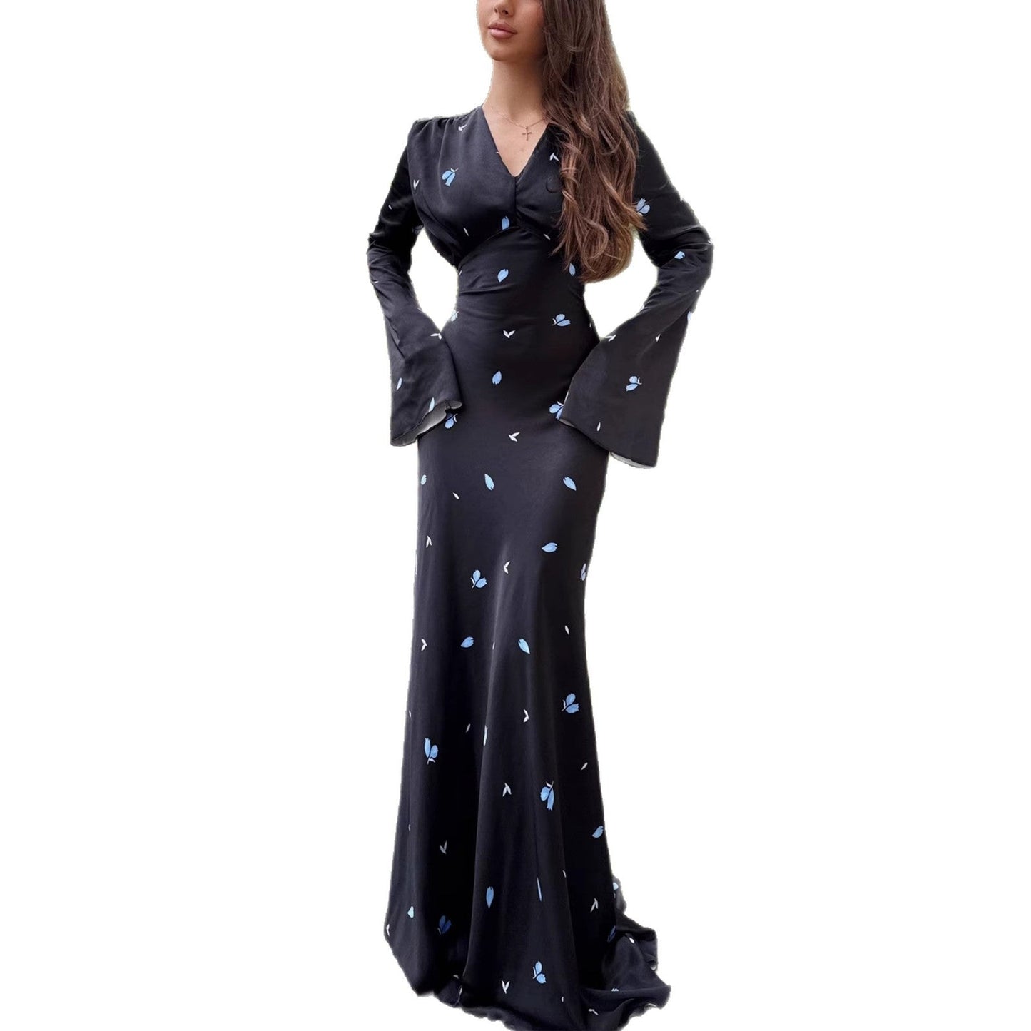Damen Maxikleid Langärmelig Floralmuster feminin