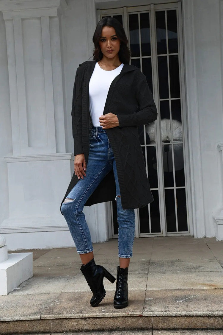 Damen Strickjacke mit Kapuze Zopfmuster Eveloria