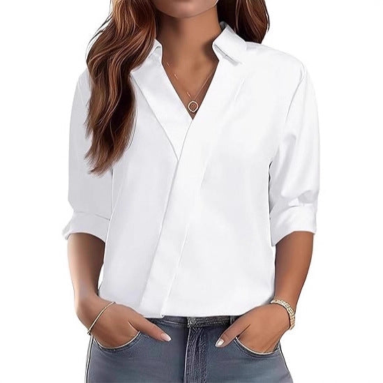 Damen Bluse V-Ausschnitt Strukturiertes Design Eveloria