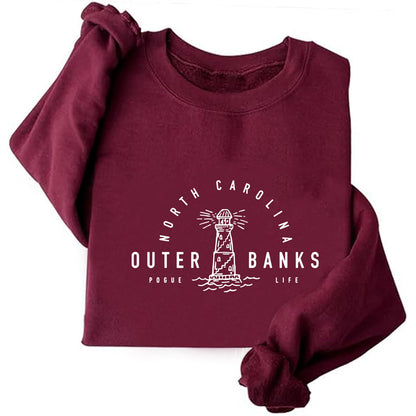 Damen Sweatshirt Leuchtturm-Motiv Lässiger Schnitt Grau Eveloria