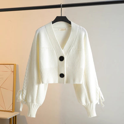 Damen Cropped Cardigan mit Knöpfen und Rippstruktur