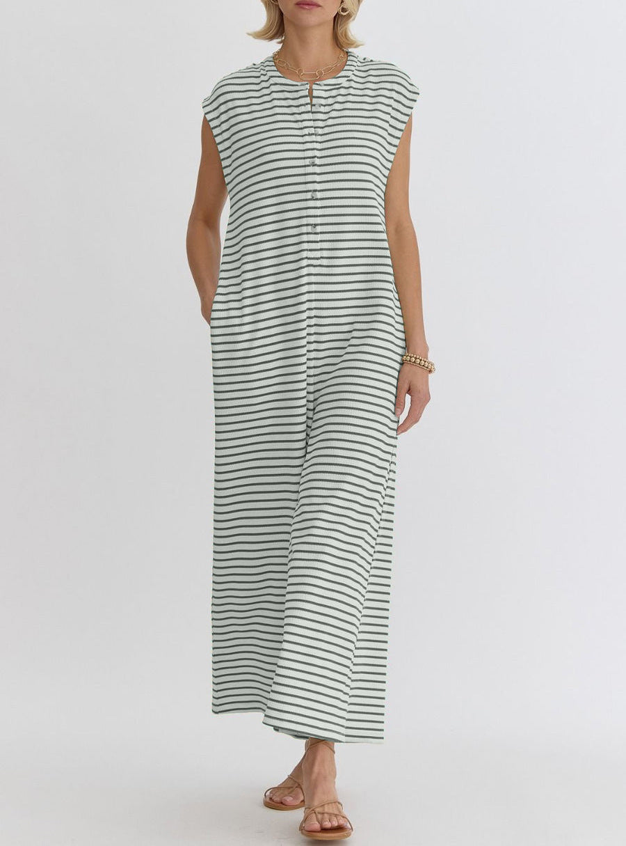 Damen Jumpsuit Streifenmuster Praktische Taschen