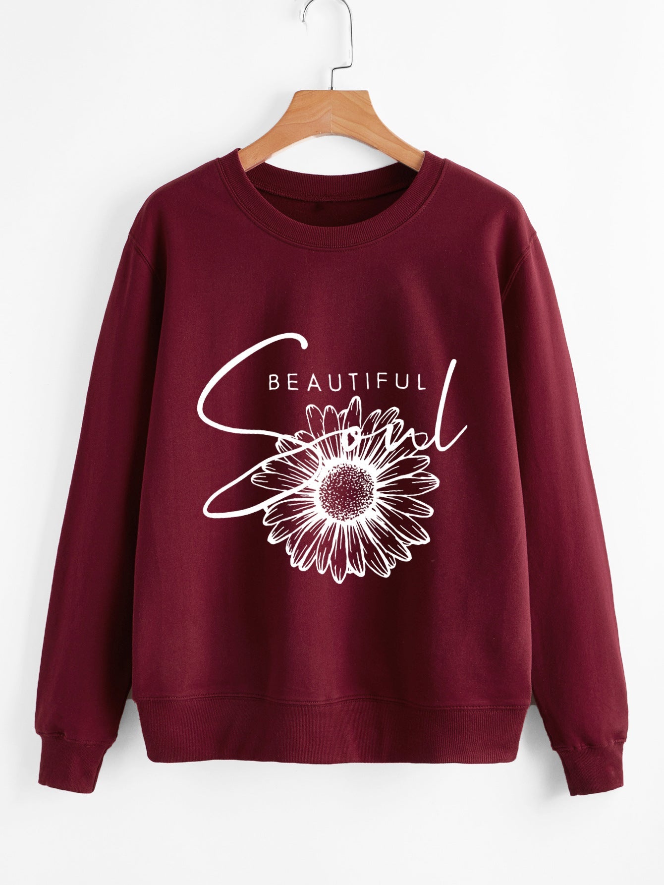 Damen Sweatshirt Floralmuster Mit Schriftzug Eveloria