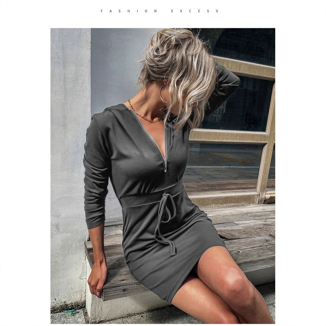 Damen Sportkleid Reißverschluss Regulierbarer Gürtel Eveloria