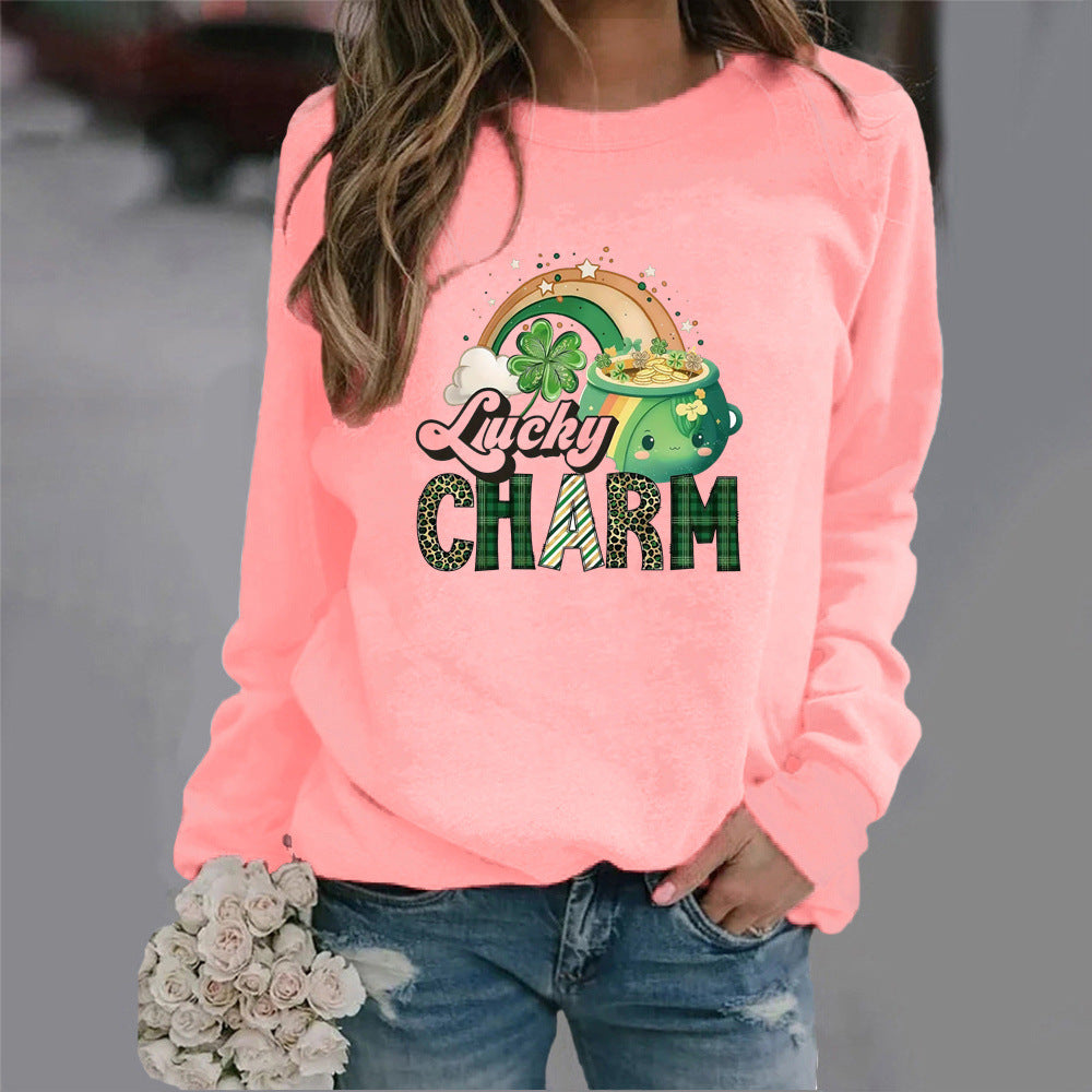 Damen Sweatshirt Glücks-Motiv Eveloria Baumwolle Weiß