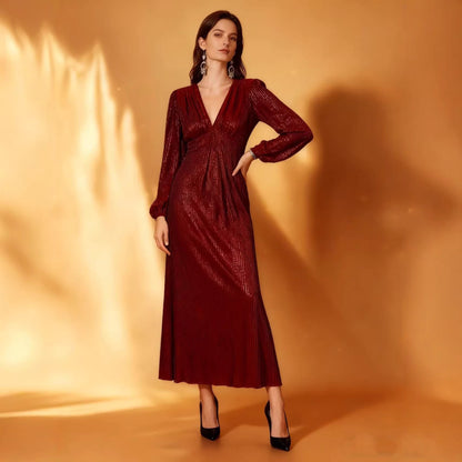 Damen Abendkleid Funkelnder Stoff V-Ausschnitt Eveloria