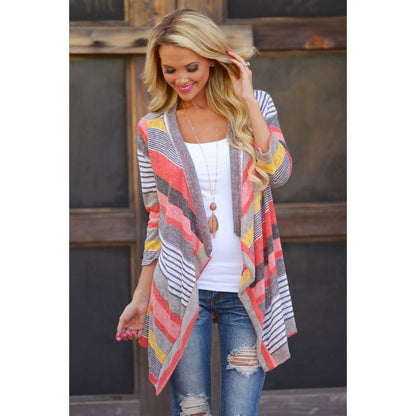 Damen Strickcardigan Lässiger Schnitt Bunt Streifenmuster
