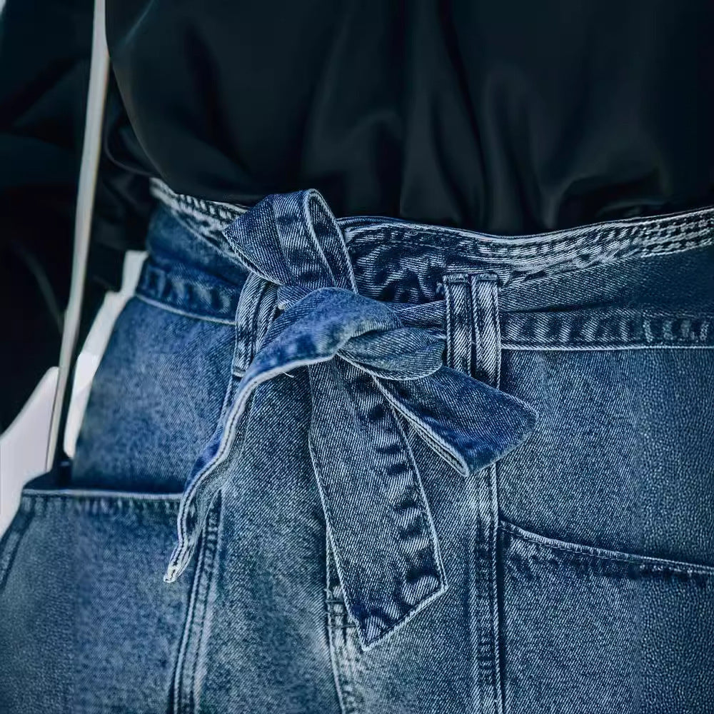 Damen Hochwaist Jeans Shorts abnehmbarer Gürtel Blau