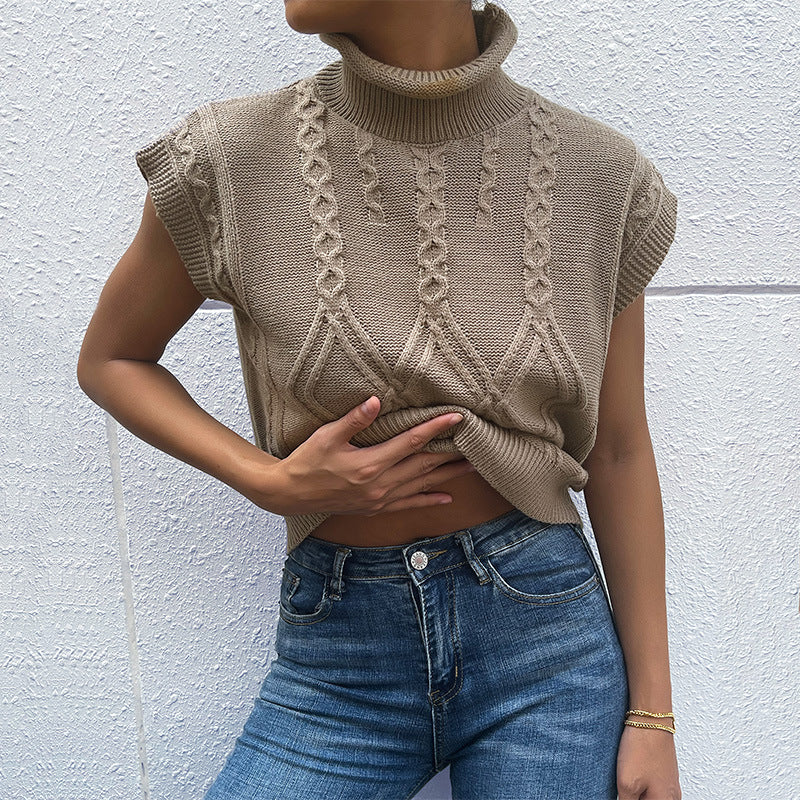 Damen Strickoberteil mit hohem Kragen und Zopfmuster - Eveloria