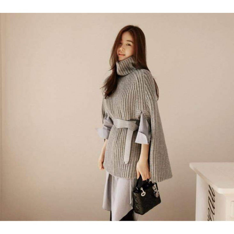 Damen Pullover Rollkragen Gürtel Eveloria