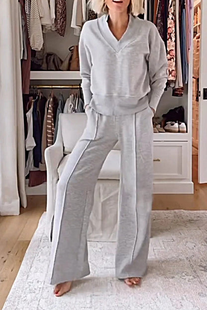 Damen Loungewear-Set V-Ausschnitt Weite Passform Eveloria
