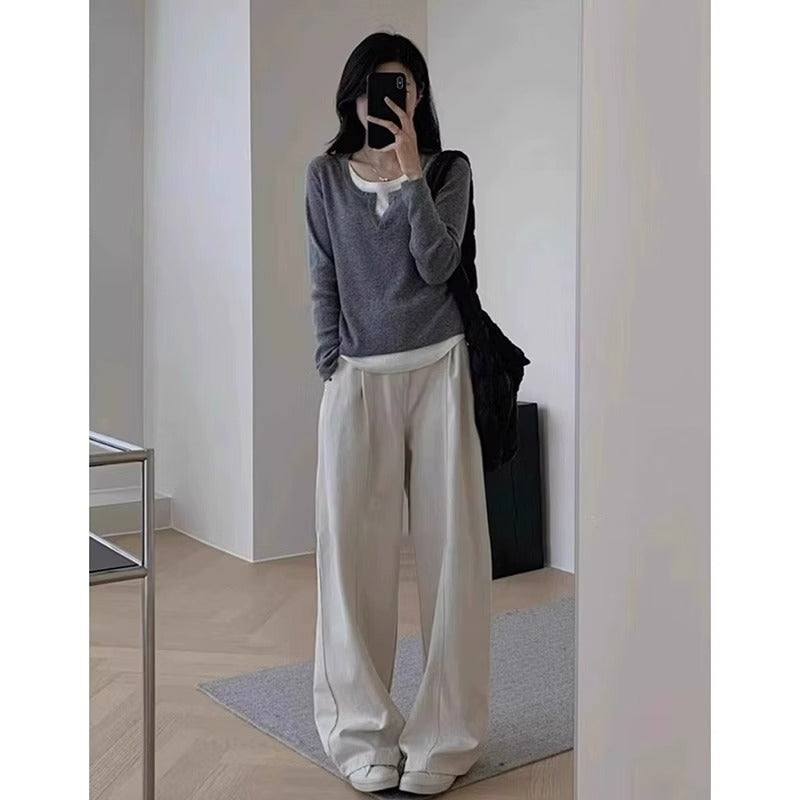 Damen Pullover V-Ausschnitt Weite Hose Eveloria