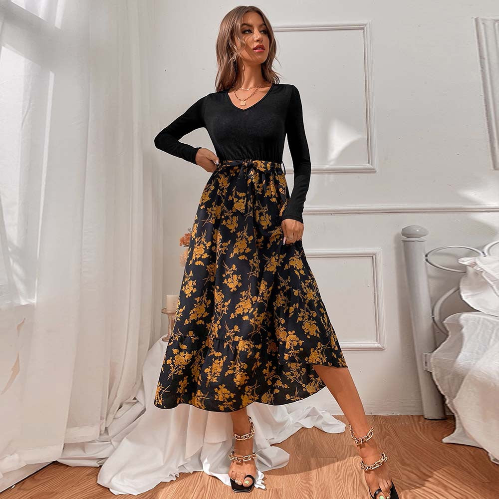 Damen Maxikleid V-Ausschnitt Floralmuster - Eveloria