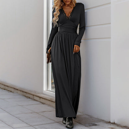 Damen Wickelkleid mit V-Ausschnitt und langen Ärmeln Eveloria
