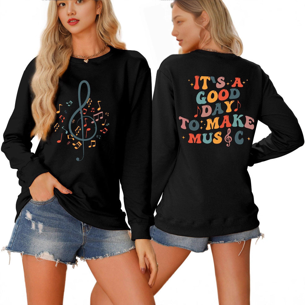 Damen Sweatshirt Musikalisches Motiv Kreativer Schriftzug Grau
