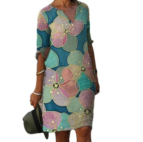 Damen Kleid mit V-Ausschnitt Florales Muster Eveloria