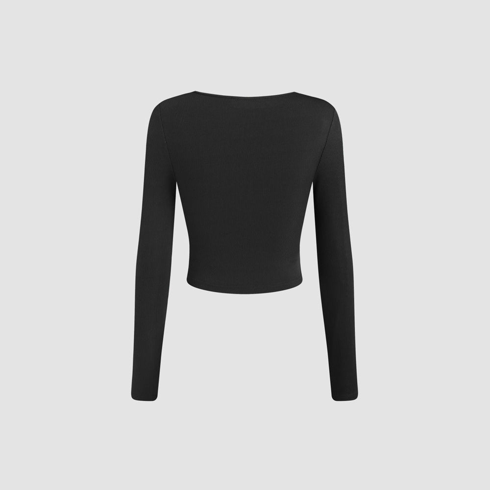 Damen Langarmshirt Cropped Rundhalsausschnitt Baumwolle