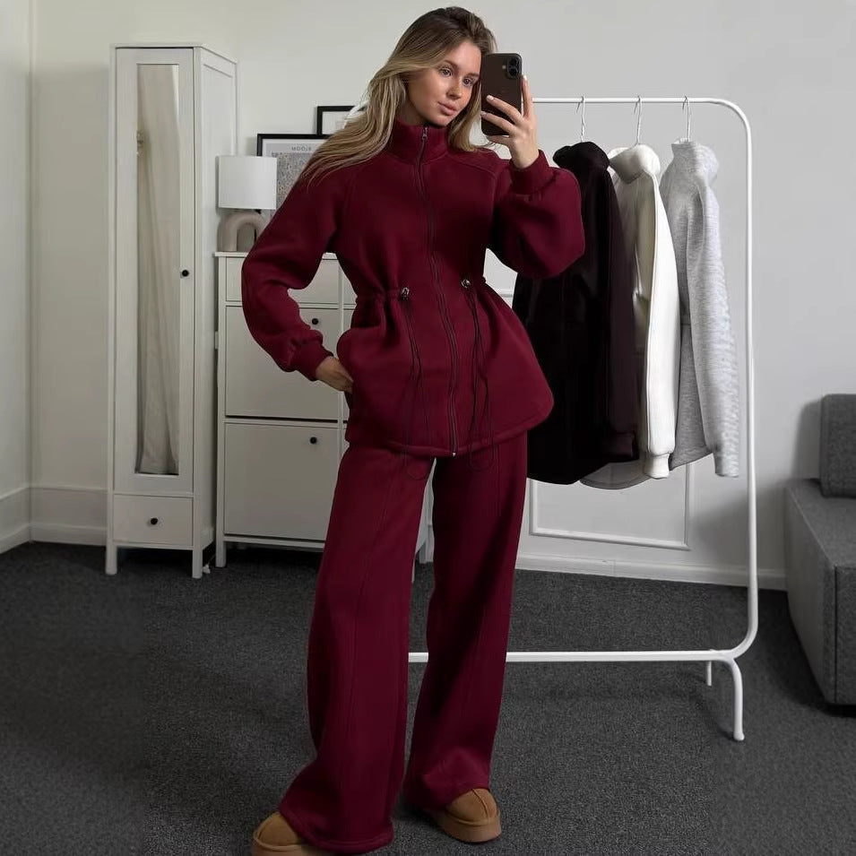 Damen Fleece-Sportanzug Hochkragen Tunnelzug