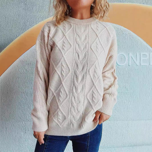 Damen Strickpullover Grobstruktur Zopf-Design Eveloria - Eveloria