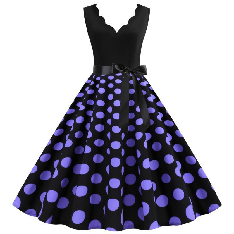 Damen Midi-Kleid Polka-Dots Muster Tailliert Schwarz - Eveloria