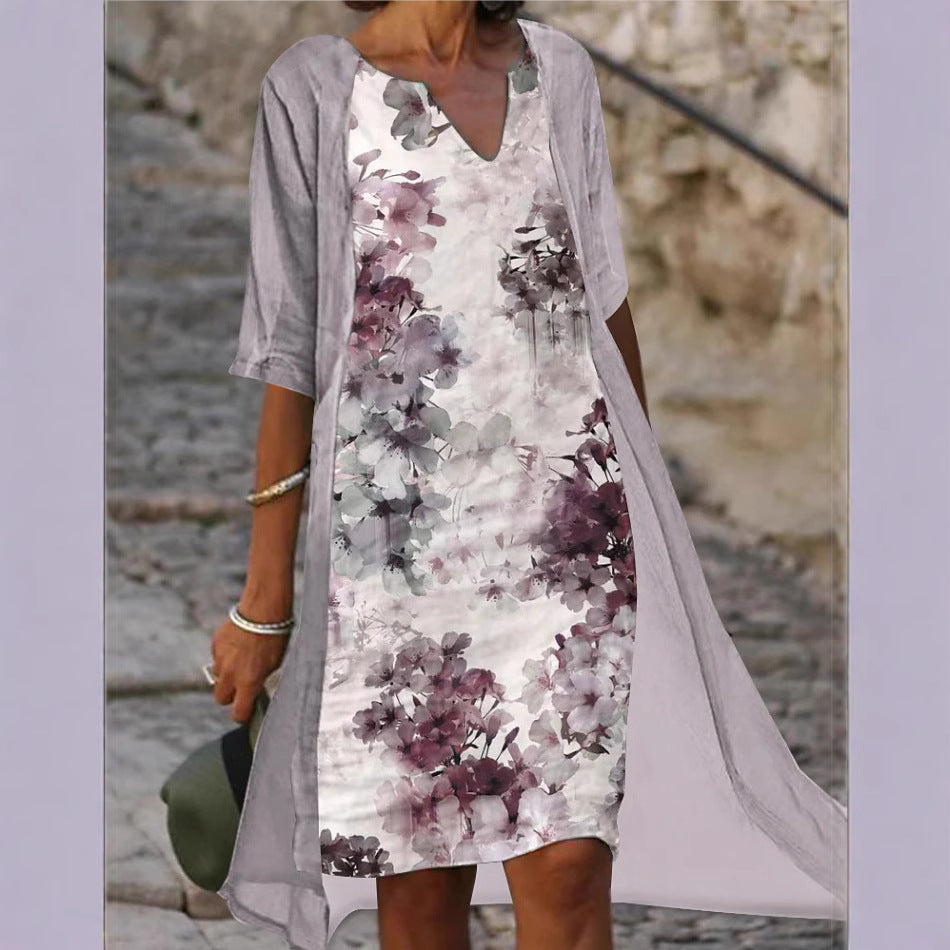 Damen Freizeitkleid Floralmuster V-Ausschnitt Eveloria