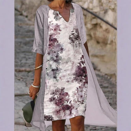 Damen Freizeitkleid Floralmuster V-Ausschnitt Eveloria
