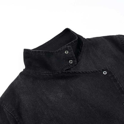 Damen Denimjacke Asymmetrischer Kragen Blau