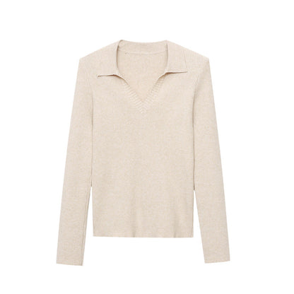 Damen Langarmshirt V-Ausschnitt Feinripp Eveloria