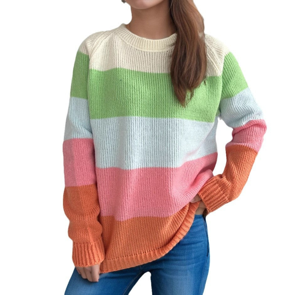 Damen Strickpullover Gestreift Bunt Lässig