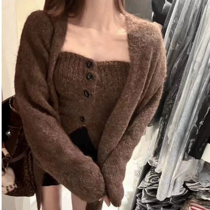 Damen Cardigan Offene Front Knopfverschluss Beige