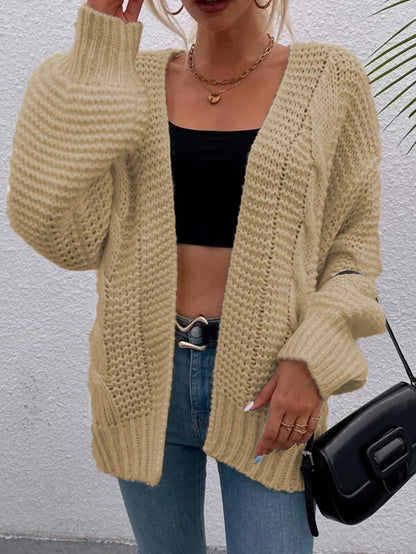 Damen Cardigan Grobstrick Lässiger Schnitt Bequeme Offene Taschen