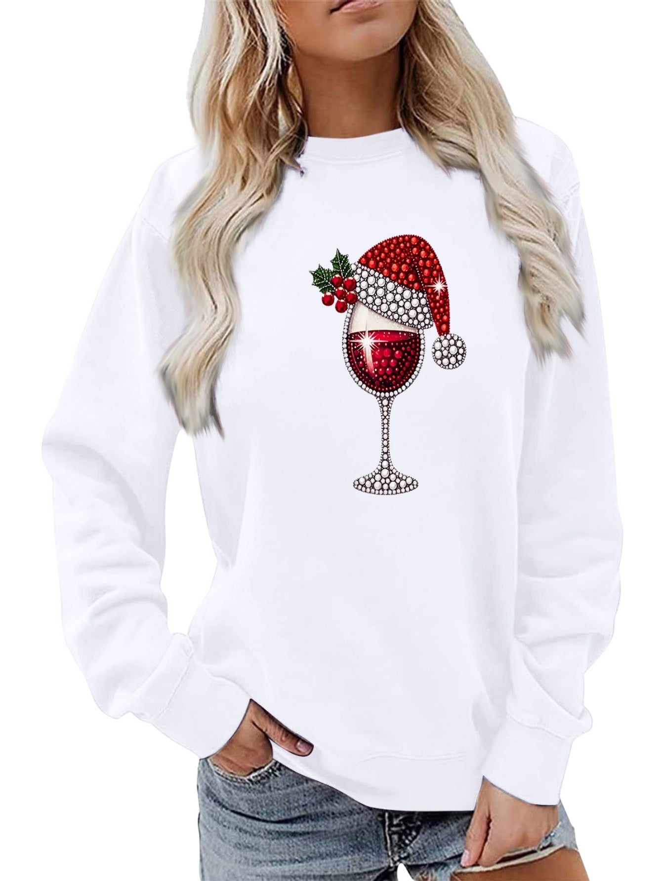 Damen Sweatshirt Weich Innenfutter Weinmotiv Eveloria